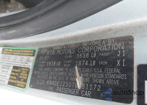 2007 Kia Rio Lx from USA, damaged, VIN KNADE123076281172